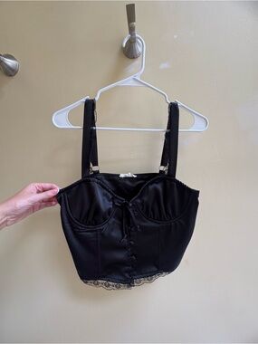 Pacsun black Satin Lace-Trim Bustier Crop Top